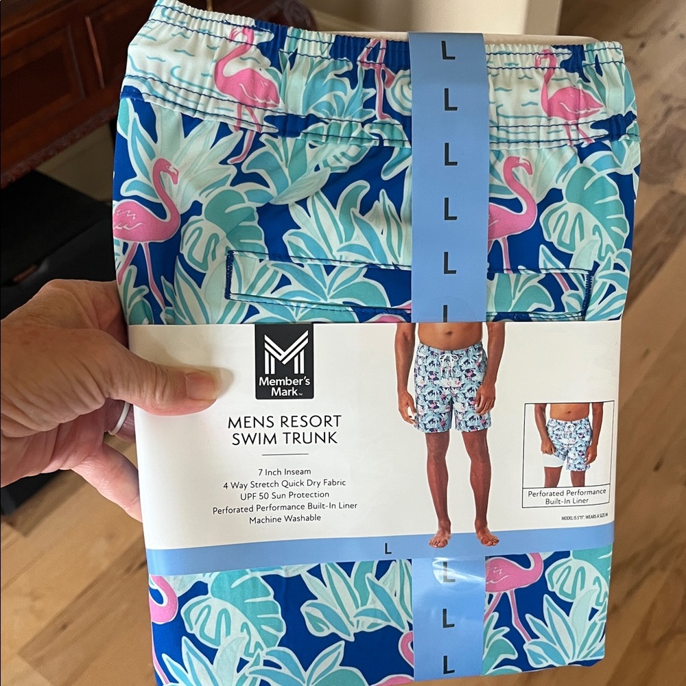 Pink Flamingo Tropical Performance Mens Swim Trunk New